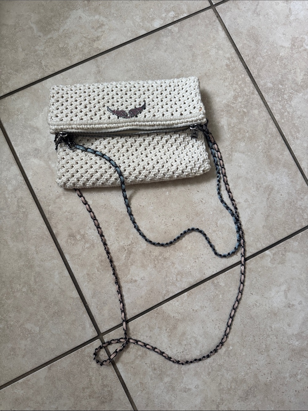 Zadig & Voltaire Cream Woven Clutch with Chain Strap